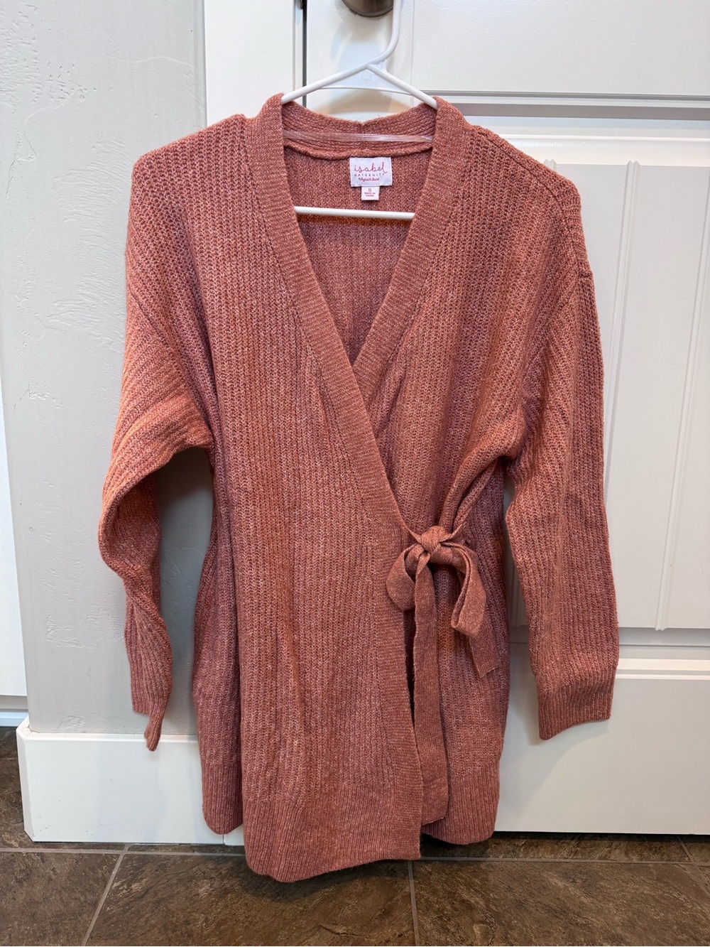 Isabel Maternity Leith Wrap Knit Cardigan Sweater in Dusty Rose